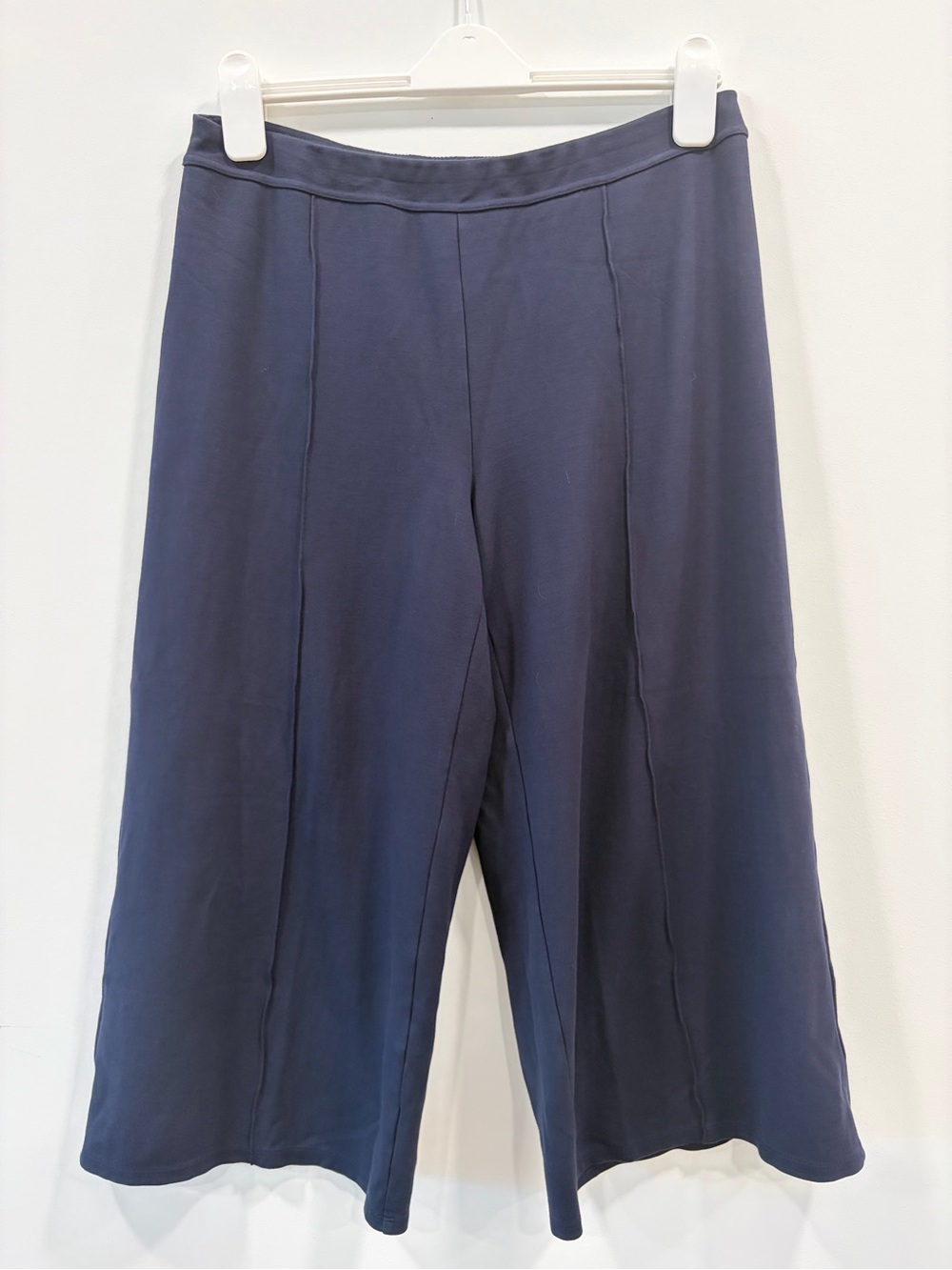 J.Jill Wearever Navy Wide Leg Cropped Pants Petite M Rayon Stretch Pull On